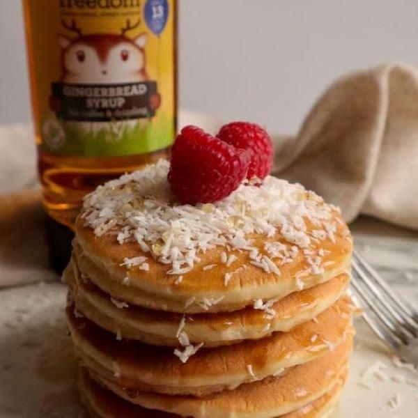 snow topped gingerbread pancakes