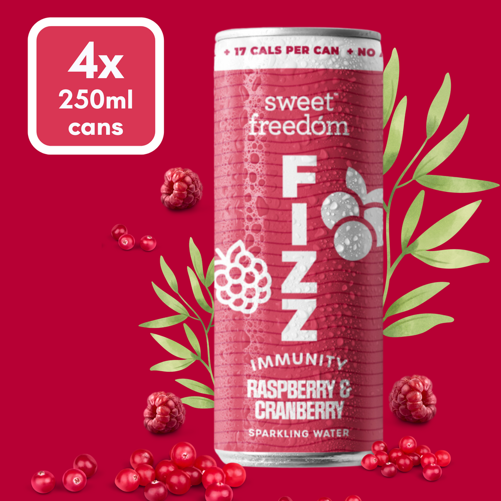 Sweet Freedom FIZZ™ Raspberry & Cranberry sparkling water, 4x 250ml cans