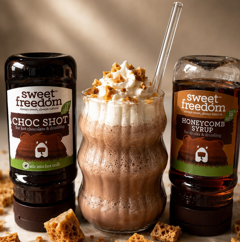 chocolate honeycomb frappe made with sweet freedom syrups