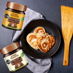 heart shaped pancakes and chocolate spread