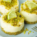 lime and pistachio cheesecakes