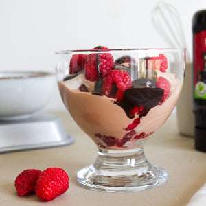 Parfait with raspberries and CHOC SHOT Raspberry