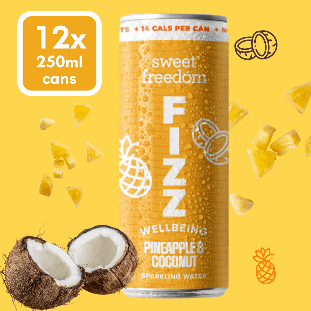 Sweet Freedom FIZZ™ Pineapple & Coconut sparkling water, 12x 250ml cans