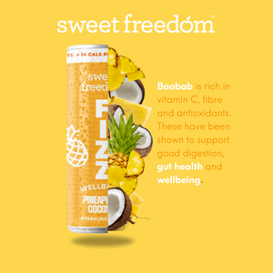 Sweet Freedom FIZZ™ Pineapple & Coconut sparkling water, 4x 250ml cans