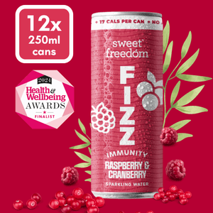 Sweet Freedom FIZZ™ Raspberry & Cranberry sparkling water, 12x 250ml cans