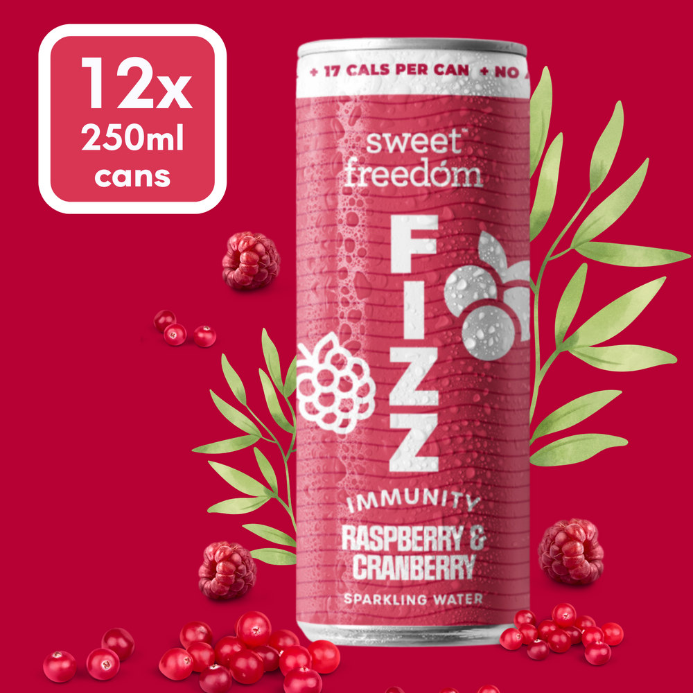 Sweet Freedom FIZZ™ Raspberry & Cranberry sparkling water, 12x 250ml cans
