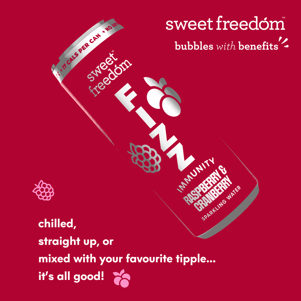 Sweet Freedom FIZZ™ Raspberry & Cranberry sparkling water, 12x 250ml cans